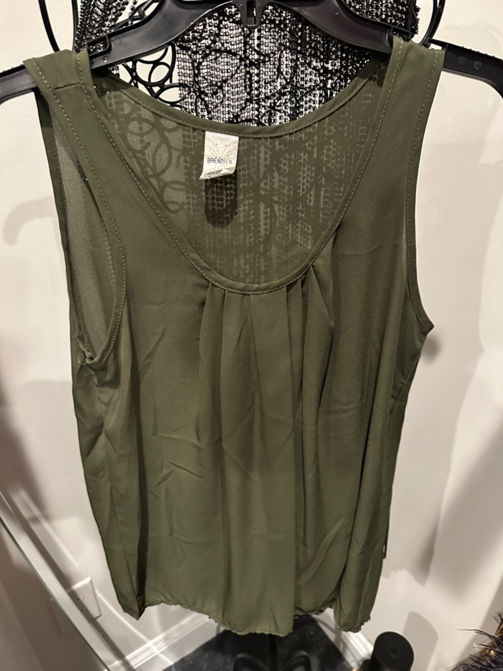 Brenda’s USA Sleeveless Olive Green Pleated Tank Top